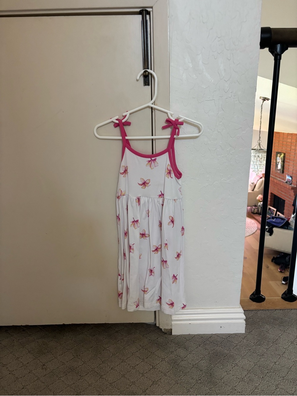 Girls' White Dress with Pink Floral Tie-Straps